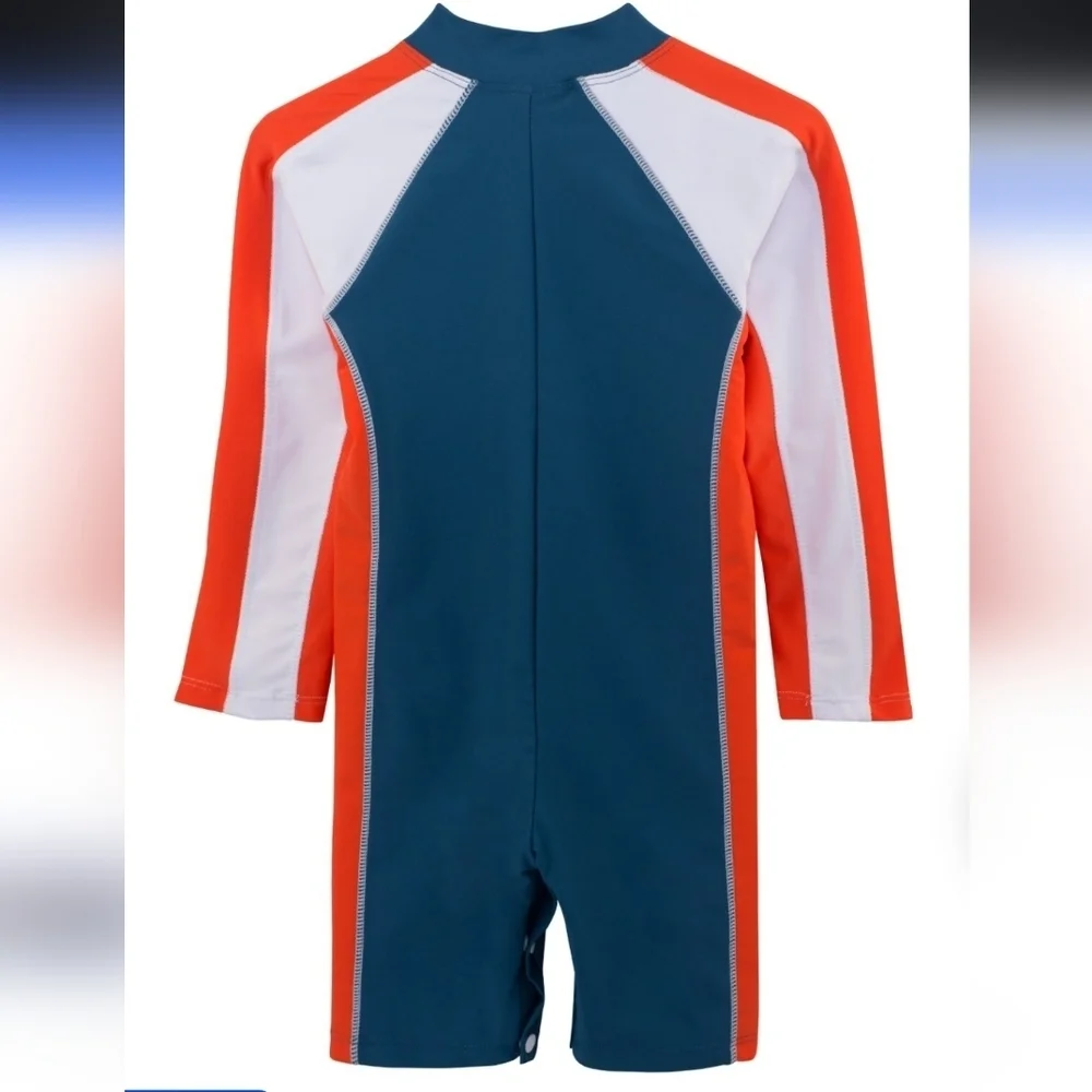 SunBusters Boys Long Sleeve Sunsuit Swimsuit UPF 50+ Blue Orange NWT 12-18 Month